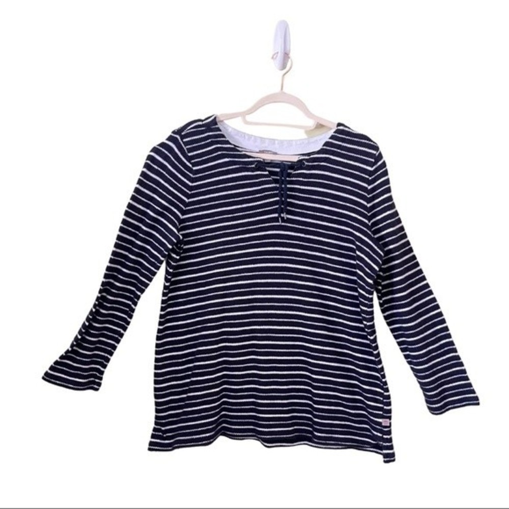 Talbots 100% Cotton Navy Blue and White Striped Boat Neck Sweater